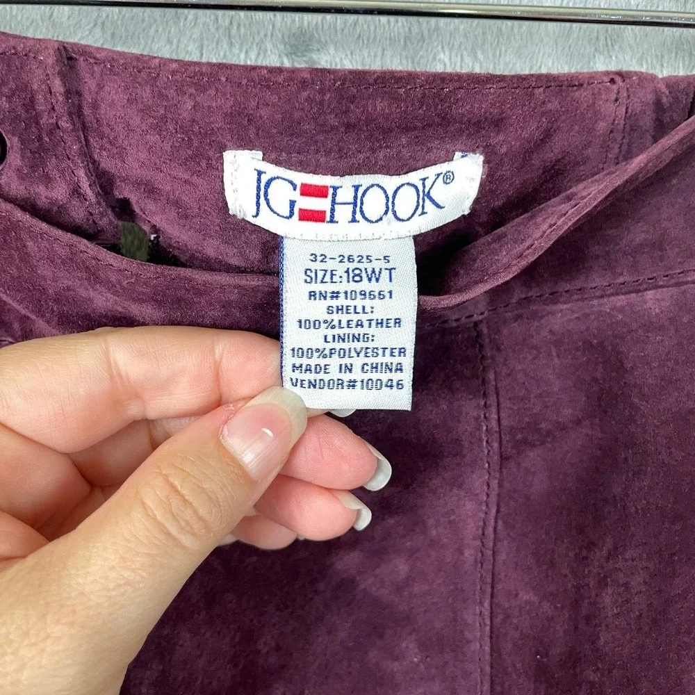 JG Hook Vintage Genuine Suede Leather Burgundy Witchy Whimsigoth Midi Skirt 18